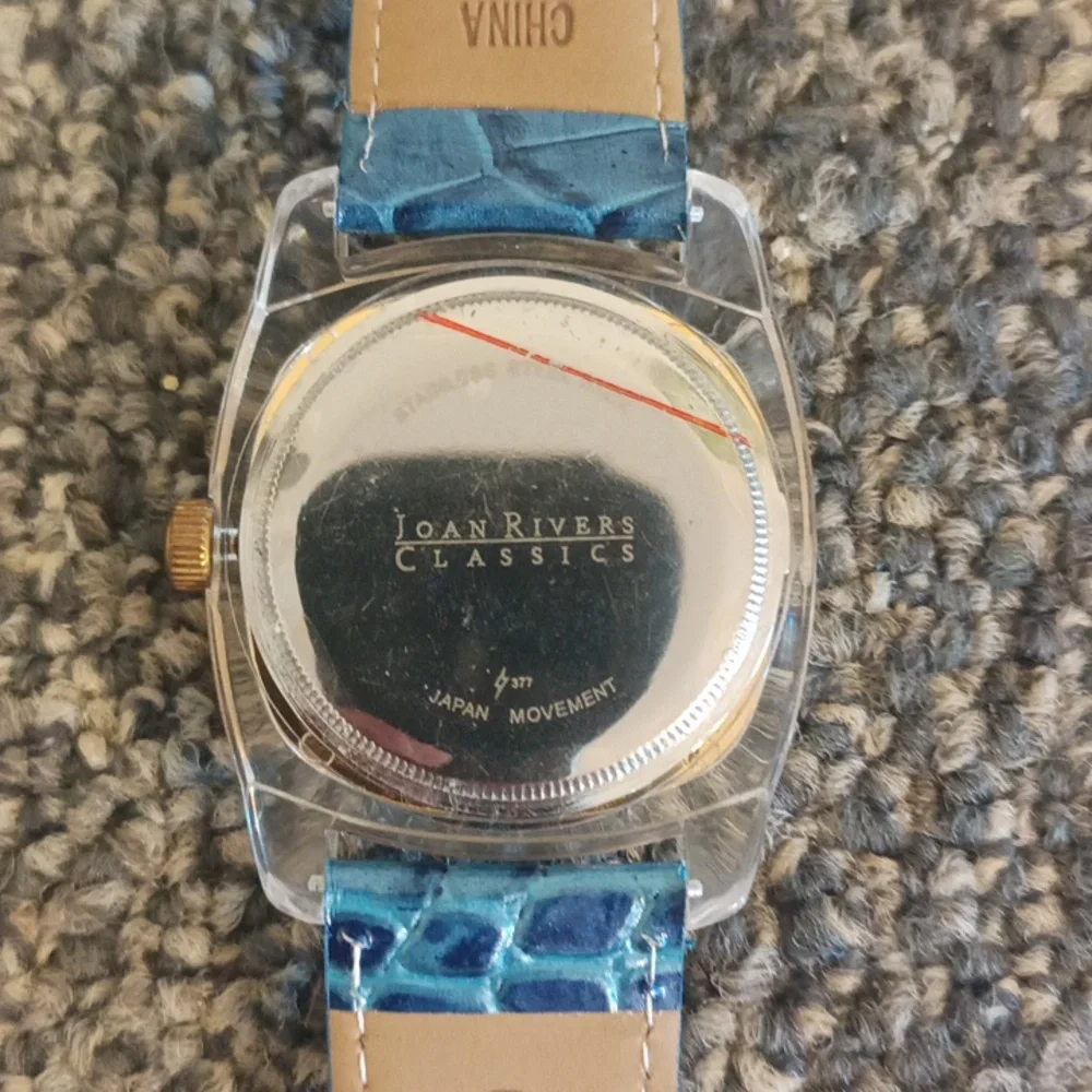 Joan Rivers blue leather and rhinestone women's watch